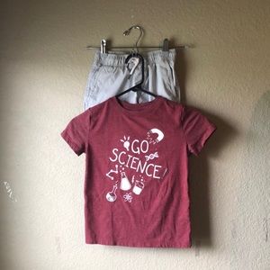 Bundle Outfit Set of Gray Shorts & Red Short Sleeve Shirt Boys Size XS 4/5